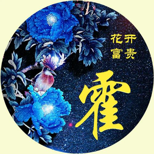 花开富贵姓氏微信头像，深蓝色背景黄颜色的字体_9